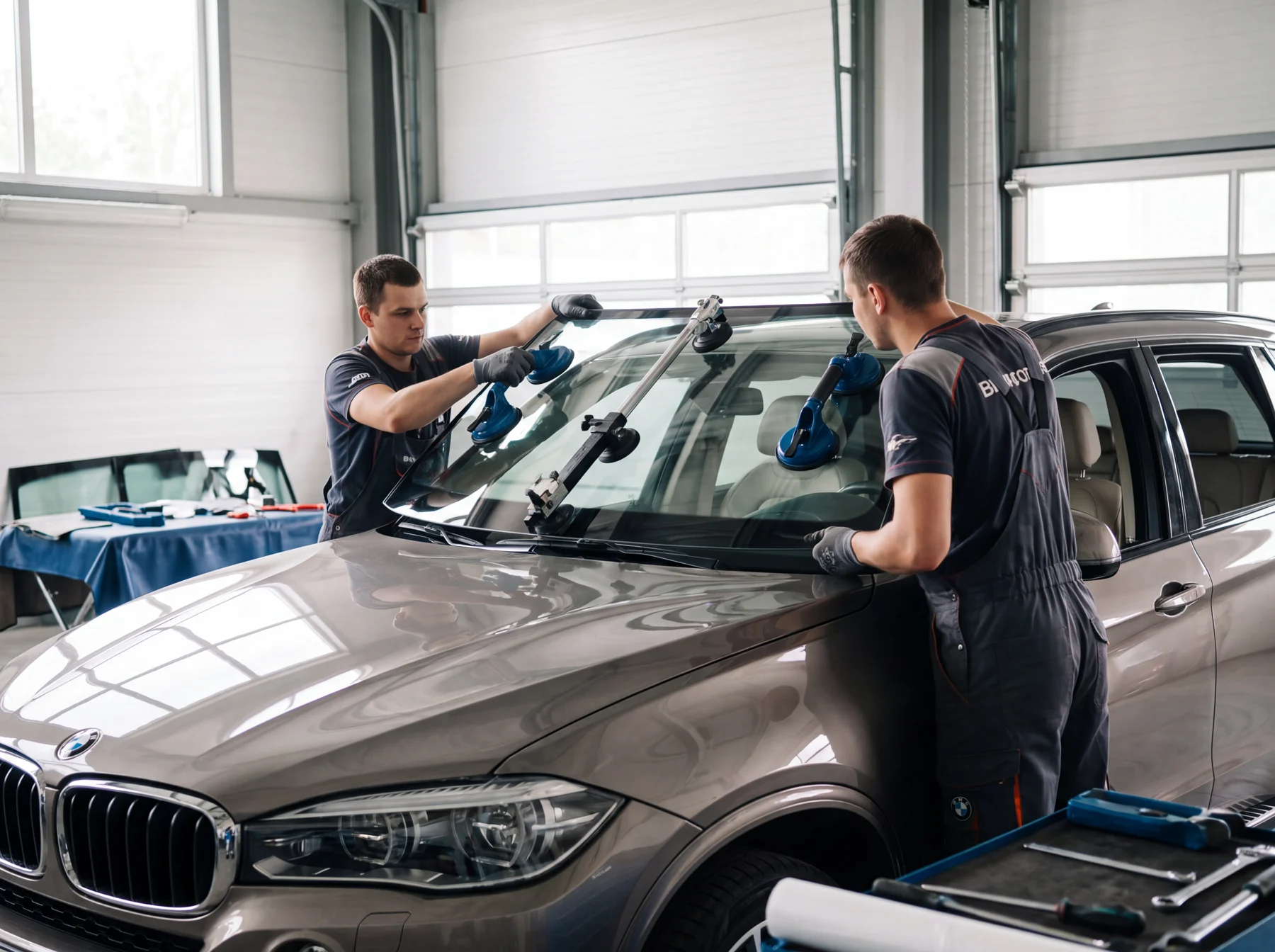 Установка автомобильного стекла — иллюстрация процесса